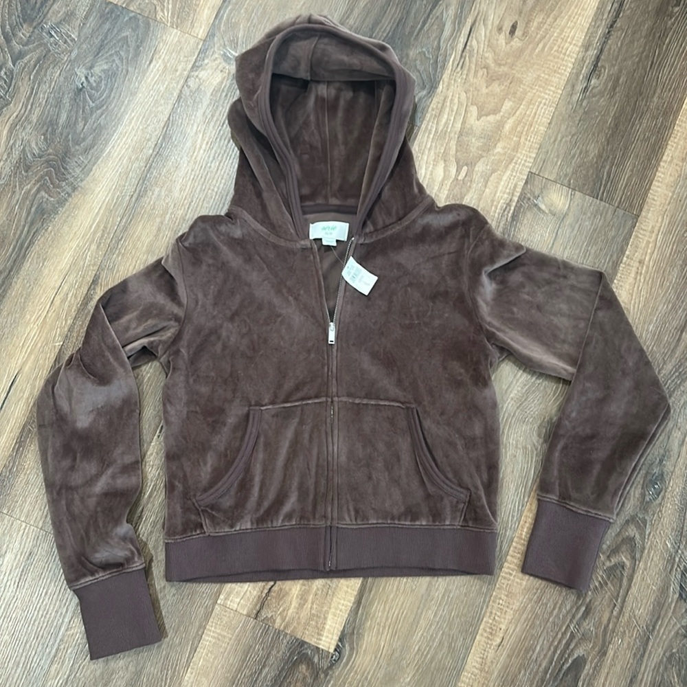 Aerie NWT cropped style jacket zip up jacket brown with pockets 78% cotton